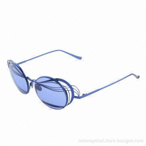 Fashion delicacy metal blue sunglasses for women, polarized lens, OEM/ODM are welcome